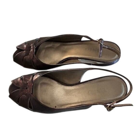 Vaneli Brisk Dark Tortoise Patent Slingback Peep-Toe Cork Wedge Heels 8.5 M - Picture 3 of 10